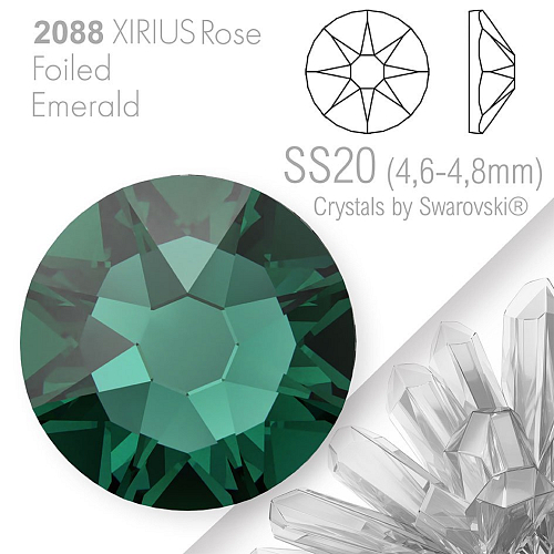 SWAROVSKI  XIRIUS Rose 2088 Foiled. Barva Emerald velikost SS20 (4,6-4,8mm). Balení 15Ks.