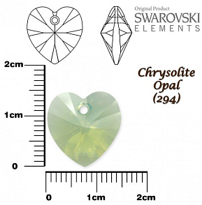 SWAROVSKI Heart Pendant barva CHRYSOLITE OPAL velikost 14,4x14mm.