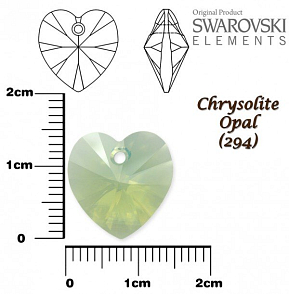 SWAROVSKI Heart Pendant barva CHRYSOLITE OPAL velikost 14,4x14mm.