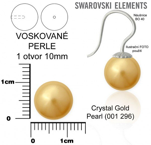 SWAROVSKI 5818 Voskované Perle 1otvor barva 296 CRYSTAL GOLD PEARL velikost 10mm.