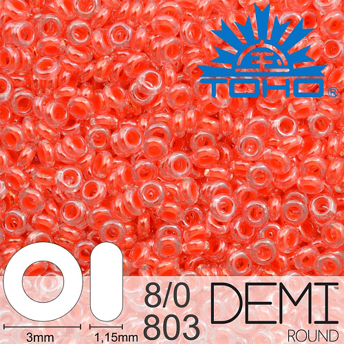 Korálky TOHO Demi Round 8/0. Barva 803 Luminous Neon Salmon. Balení 5g