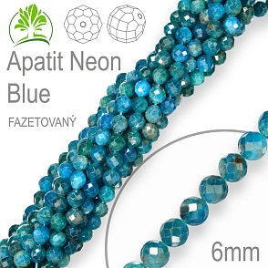 Korálky z minerálů Apatit Neon Blue Fazetovaný  přírodní polodrahokam. Velikost pr.6mm. Balení 12Ks.