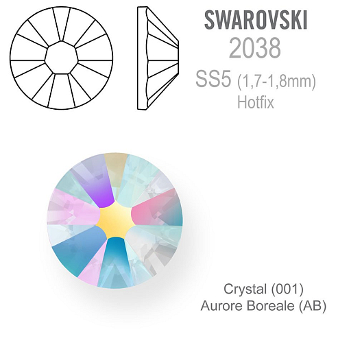 SWAROVSKI XILION rose HOT-FIX velikost SS5 barva CRYSTAL AURORE BOREALE 