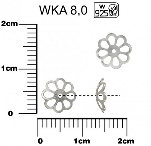KAPLIK zdobeny ozn. WKA 8,0. Materiál STŘÍBRO AG925.váha 0,13g.