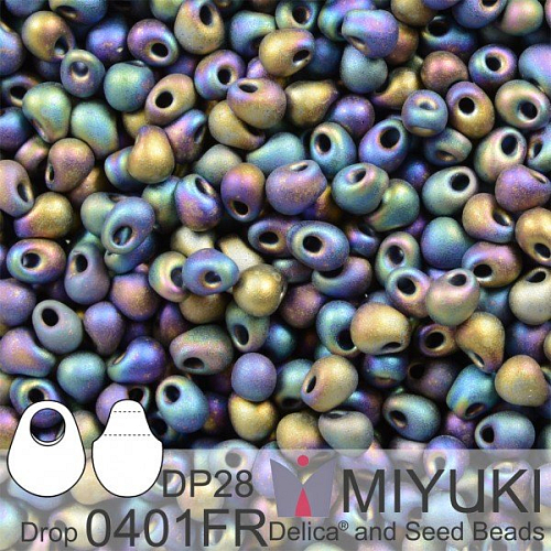 Korálky Miyuki Drop 2,8mm. Barva 0401FR Matte Black AB. Balení 5g.