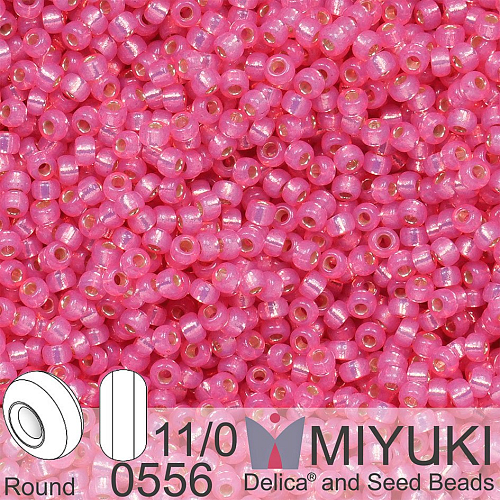 Korálky Miyuki Round 11/0. Barva 0556  Dyed Rose Silverlined Alabaster. Balení 5g..