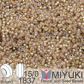 Korálky Miyuki Round 15/0. Barva 1837 Spkl Taupe Lined Smoky Amethyst AB. Balení 5g