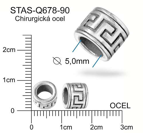 Korálek s ornamentem CHIRURGICKÁ OCEL ozn.-STAS-Q678-90 Velikost pr.8,0mm x 6,5mm otvor 5,0mm