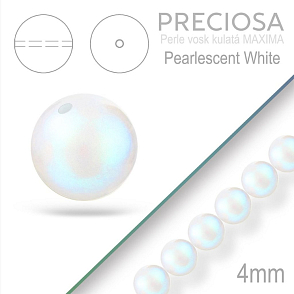 Preciosa Perle voskovaná kulatá MAXIMA barva Pearlescent White velikost 4mm. Balení návlek 31Ks.