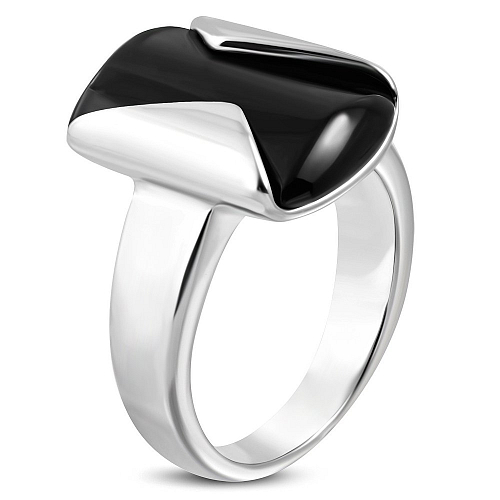 Ocelový prsten RBR 013 s onyxem - černým kamenem  o velikosti 9