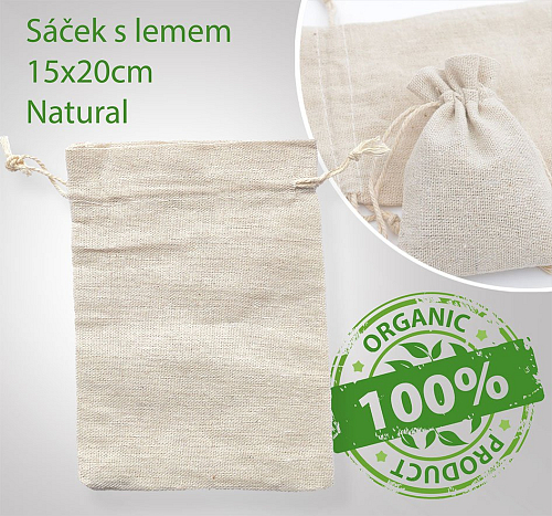 Polotovar pro malování. Přírodní plátěný sáček s lemem EARTHAWARE™.Barva natural. Velikost 15x20cm. Materiál 100% Bavlna.