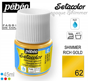 Barva na Textil SETACOLOR OPAQUE SHIMMER Pebeo. barva č. 62 RICH GOLD. Balení 45ml.