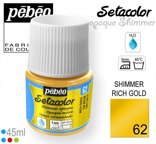 Barva na Textil SETACOLOR OPAQUE SHIMMER Pebeo. barva č. 62 RICH GOLD. Balení 45ml.