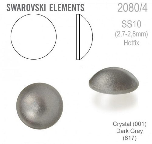 Swarovski 2080/4 Cabochon Round velikost SS10 barva Crystal Dark Grey Hotfix
