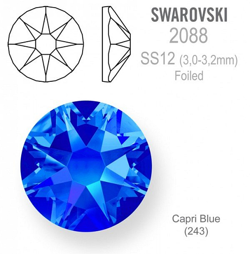 SWAROVSKI 2088 XIRIUS FOILED velikost SS12 barva Capri Blue 