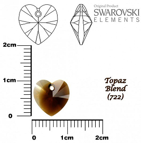 SWAROVSKI Heart Pendant barva TOPAZ BLEND velikost 10,3x10mm.