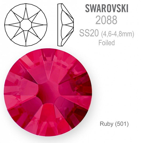 SWAROVSKI XIRIUS FOILED 2088 velikost SS20 barva Ruby 