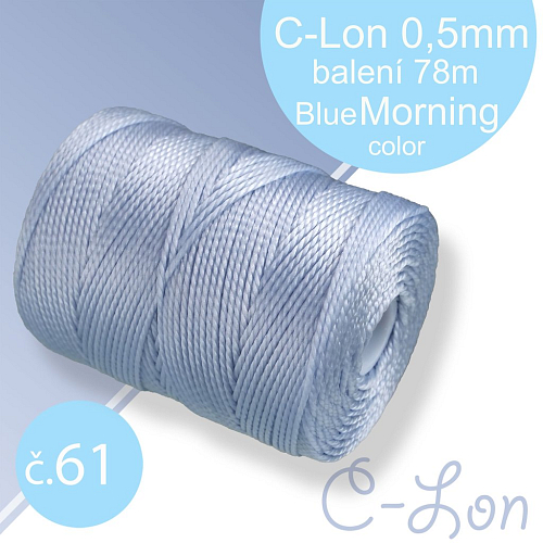Nylonová nit C-Lon pevná korálková nit. Barva 61 Blue Morning. Síla nitě 0,5mm. Balení 78m na cívce.
