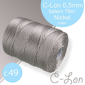 Nylonová nit C-Lon pevná korálková nit. Barva 49 Nickel. Síla nitě 0,5mm. Balení 78m na cívce.
