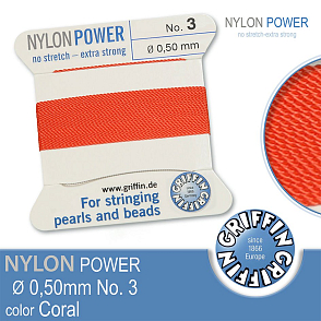 NYLON Power velmi pevná nit GRIFFIN síla nitě 0,50mm Barva Coral