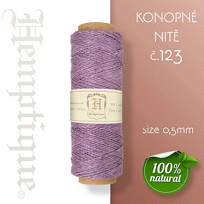 Konopná nit HEMP CORD síla nitě 0,5mm. METRÁŽ Barva č.123 Fialová