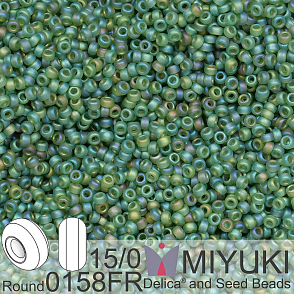 Korálky Miyuki Round 15/0. Barva 0158FR Matte Tr Olive AB. Balení 5g