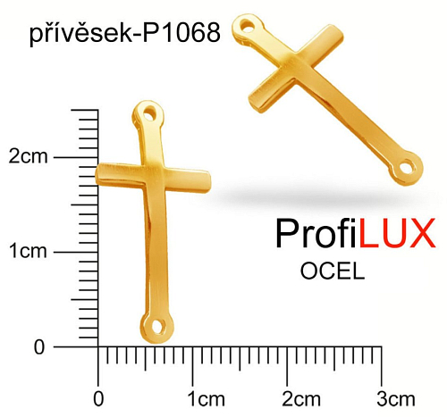 Přívěsek Chirurgická Ocel ozn-P1068 KŘÍŽEK  velikost 25x13mm tl.1.0mm. Velikost otvoru pr. 1,5mm barva POZLACENO. Řada přívěsků ProfiLUX. 