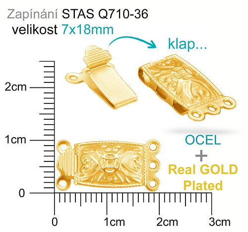 Mechanické zapínání (Záponka)  OCEL ozn.-STAS-Q710-36. velikost 10x20mm. Barva GOLD Plated.