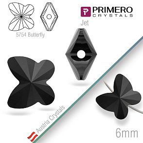 Korálky PRIMERO Crystals. Tvar 5754 Butterfly. Barva Jet. Velikost 6mm