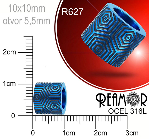 Korálek tvarovaný Reamor CHIRURGICKÁ OCEL ozn.-R627. Velikost 10x10mm otvor 5,5mm.