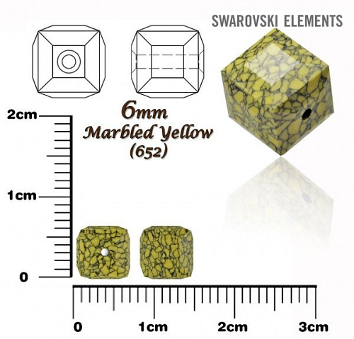 SWAROVSKI CUBE Beads 5601/B KERAMICKÉ korálky barva MARBLED YELLOW velikost 6mm.