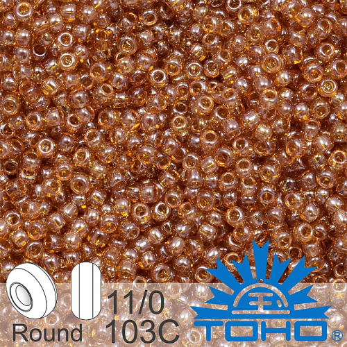 Korálky TOHO tvar ROUND (kulaté). Velikost 11/0. Barva č. 103C Transparent Topaz Luster. Balení 8g.