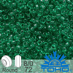 Korálky TOHO tvar ROUND (kulaté). Velikost 8/0. Barva č. 72-Transparent Beach Glass Green . Balení 10g.