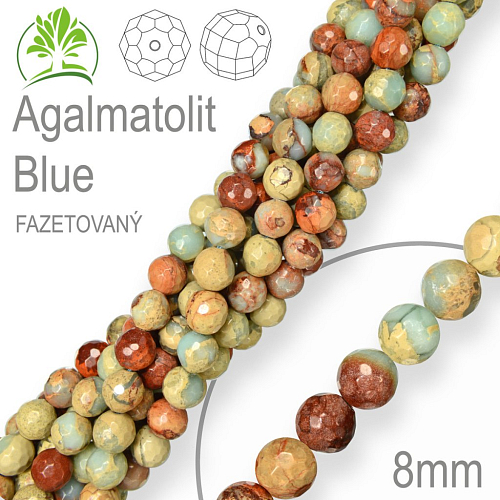 Korálky z minerálů Agalmatolit Blue fazetovaný. Velikost pr.8mm. Balení 10Ks.