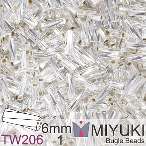 Korálky Miyuki Twisted Bugle 6mm. Barva TW206-1 Silverlined Crystal. Balení 10g.