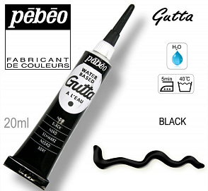 Kontura na HEDVÁBÍ vodou ředitelná gutta 20 ml BLACK (černá).