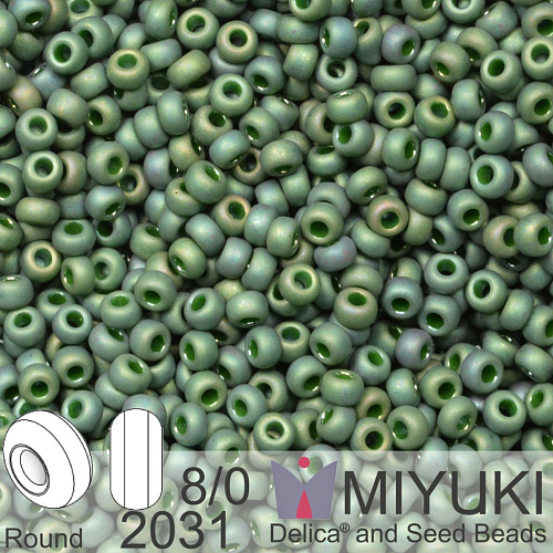 Korálky Miyuki Round 8/0. Barva 2031 Matte Metallic Sage Green Luster. Balení 5g