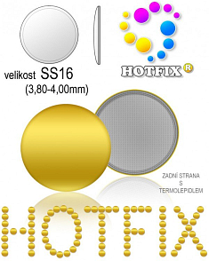 Kovové NAILHEAD HOTFIX nažehlovací polotovary. Velikost SS16 (3,80-4,00mm) Tl.0,6mm. Barva 002 ZLATÁ (lesklá ocelová). Balení 60Ks.