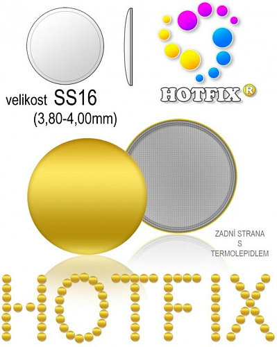 Kovové NAILHEAD HOTFIX nažehlovací polotovary. Velikost SS16 (3,80-4,00mm) Tl.0,6mm. Barva 002 ZLATÁ (lesklá ocelová). Balení 60Ks.