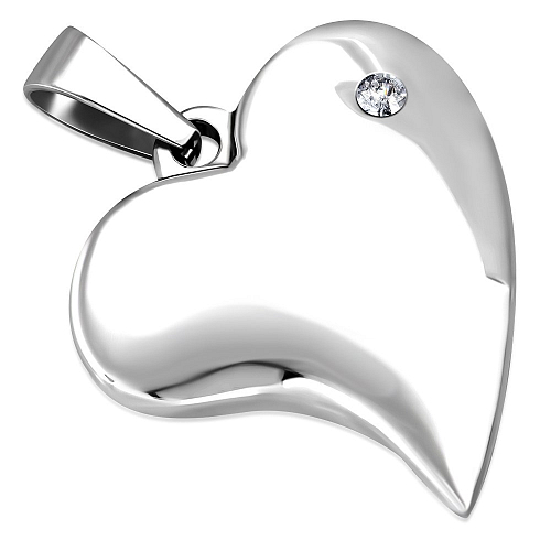 Přívěsek z chirurgické ocele PPE 108 ve tvaru srdce s krytalovým kamínkem