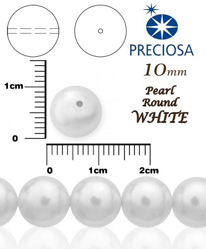 PRECIOSA Voskované Perle barva WHITE 98992 velikost 10mm. Balení návlek 12Ks. 