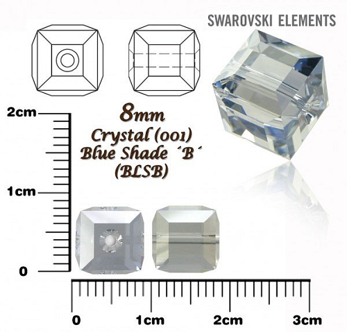 SWAROVSKI CUBE Beads 5601 barva CRYSTAL BLUE SHADE ´B´velikost 8mm.
