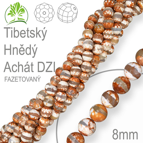 Korálky z minerálů Tibetský Achát Hnědý DZI Fazetovaný přírodní polodrahokam. Velikost pr.8mm. Balení 10Ks.