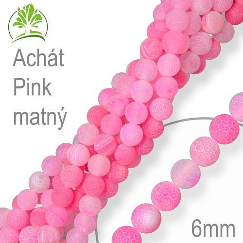 Korálky z minerálů Achát Pink matný   Velikost pr.6mm. Balení 12Ks.