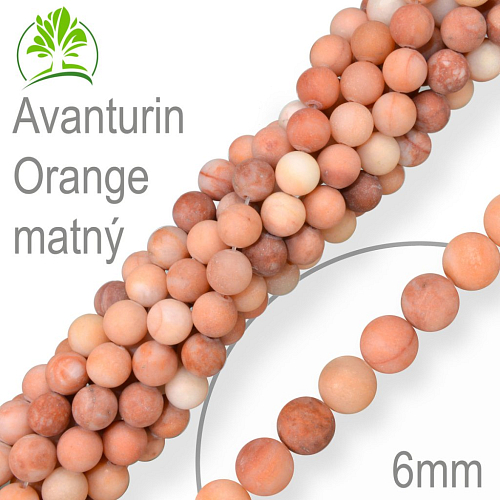 Korálky z minerálů Avanturin Orange matný přírodní polodrahokam. Velikost pr.6mm. Balení 12Ks.