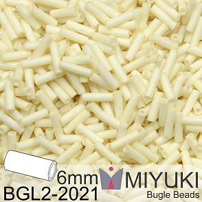 Korálky Miyuki Bugle Bead 6mm. Barva BGL2-2021 Matte Opaque Cream. Balení 10g.