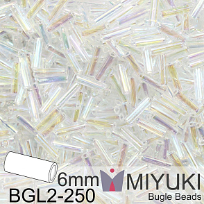 Korálky Miyuki Bugle Bead 6mm. Barva BGL2-250 Crystal AB. Balení 10g.