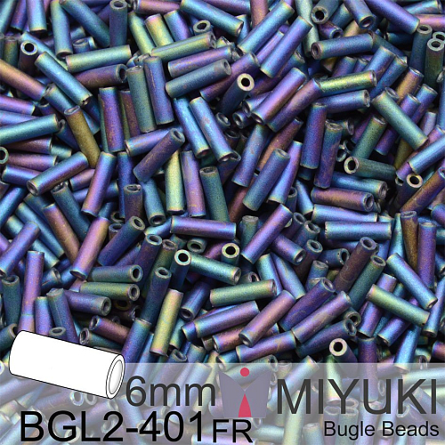 Korálky Miyuki Bugle Bead 6mm. Barva BGL2-401FR Matte Black AB Balení 10g.