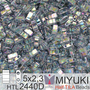 Korálky Miyuki Half Tila. Barva Dark Transparent Gray Rainbow Luster HTL 2440D Balení 3g