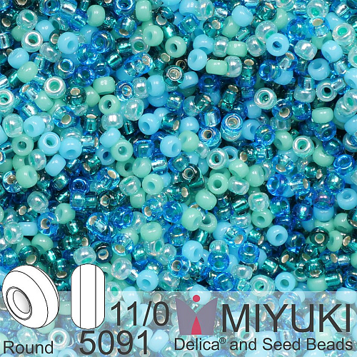 Korálky Miyuki Round 11/0. Barva Blue Lagoon Mix 5091. Balení 5g.